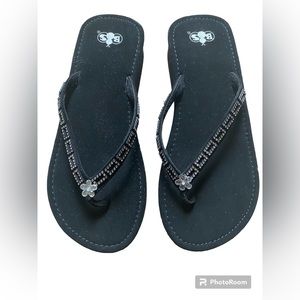 Black Flip Flops with Rhinestone Detail